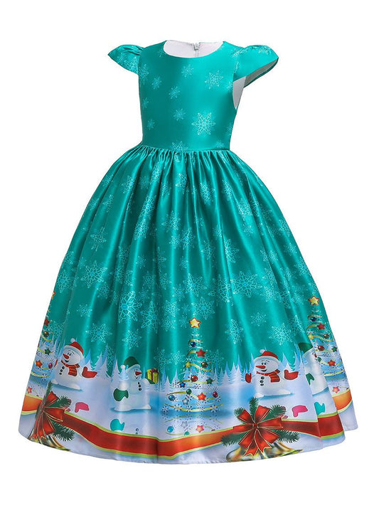 Little Big Girl Christmas Snowman Green Party Frock - dianjiang-