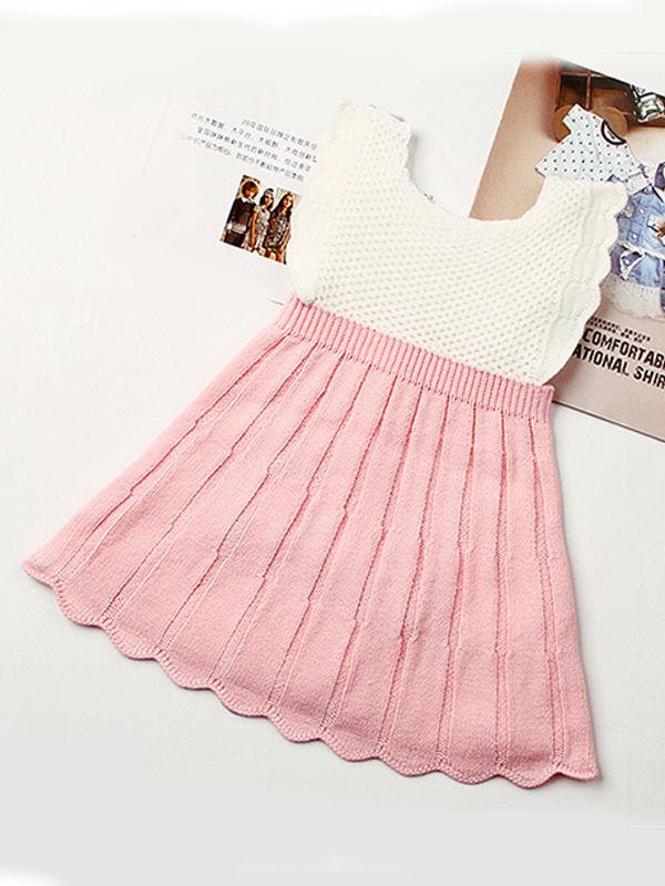 Sleeveless Knitwear Splicing Pleated Girl Dresses - dianjiang-