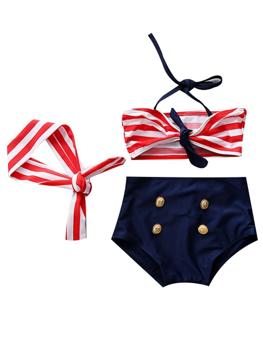 3-Piece Toddler Girls Swimwear Set Bikini + Swimming Trunks + Headband - dianjiang-