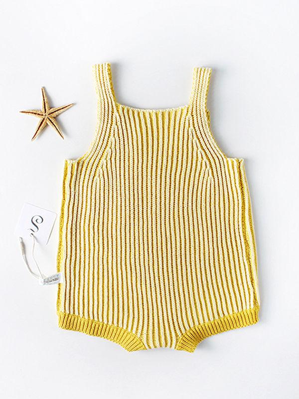 Striped Knitted Cotton Romper Sleeveless Girls Bodysuit - dianjiang-