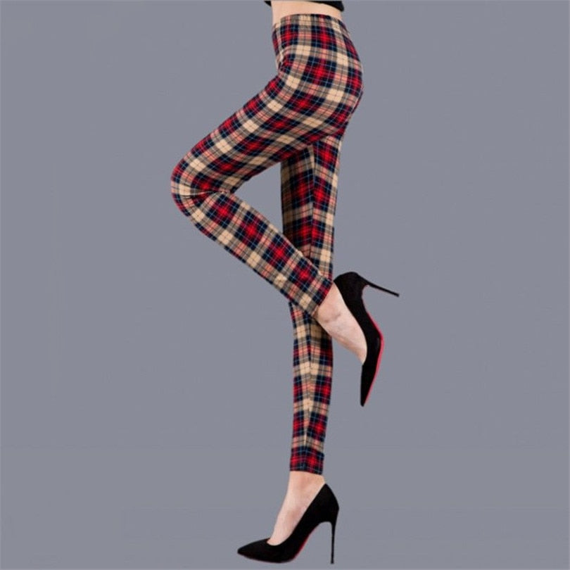 Plaid Leggings Women Sexy Pants Push Up Leggings Fashion Fitness Leggins Gym Sporting Plus Size High Waist Trousers - dianjiang-