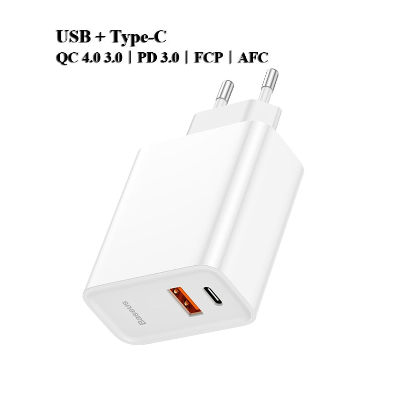 Baseus Dual USB Fast Charger 30W Support Quick Charge 4.0 3.0 Phone Charger Portable USB C PD Charger QC 4.0 3.0 ForXiaomi - dianjiang-