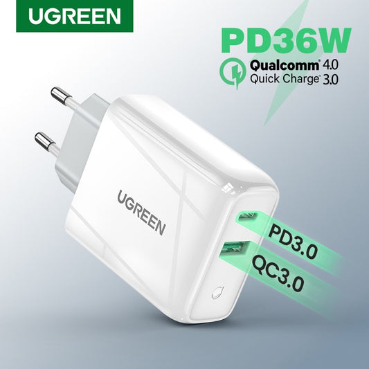 Ugreen 36W Fast USB Charger Quick Charge 4.0 3.0 Type C PD Fast Charging for iPhone 11 USB Charger with QC 4.0 3.0 Phone Charger - dianjiang-