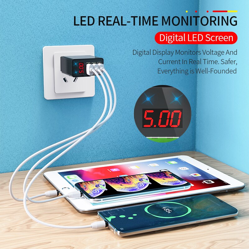 Elough Quick charge 3.0 USB Charger for iPhone 11 7 Xiaomi Samsung Huawei 5V 3A Digital Display Fast Charging Wall Phone Charger - dianjiang-