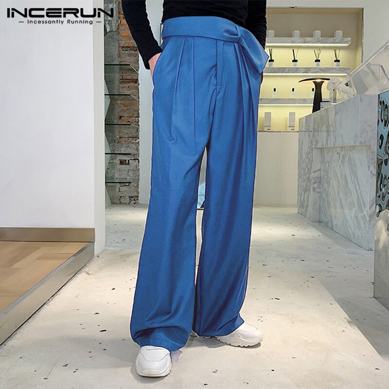 Mens Fashion Wide Leg Pants Solid Color Loose Trousers Men High Waist Joggers Casual Zipper Comfortable Pantalones 5XL INCERUN 7 - dianjiang-