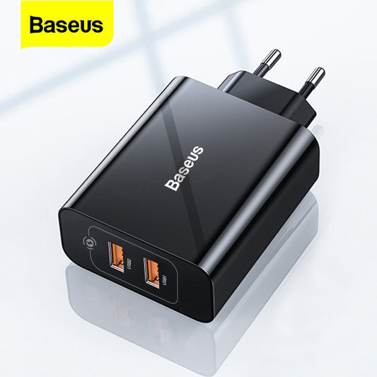 Baseus 18W Dual USB Charger Quick Charge QC PD 3.0 Type C Fast Charging For iPhone Xiaomi QC3.0 USB C Wall Mobile Phone Charger - dianjiang-