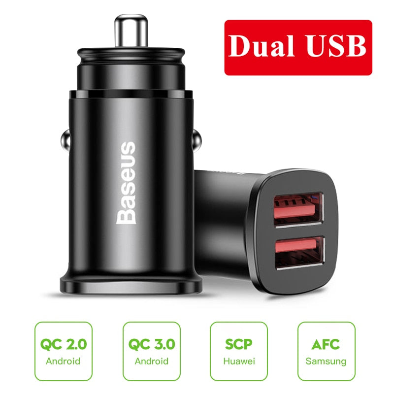 Baseus 30W Metal Car Charger for Samsung AFC Quick Charge 4.0 for Xiaomi Huawei SCP Auto Type C PD Fast Car Mobile Phone Charger - dianjiang-