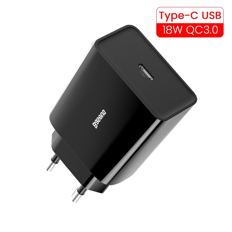 Baseus 18W Dual USB Charger Quick Charge QC PD 3.0 Type C Fast Charging For iPhone Xiaomi QC3.0 USB C Wall Mobile Phone Charger - dianjiang-