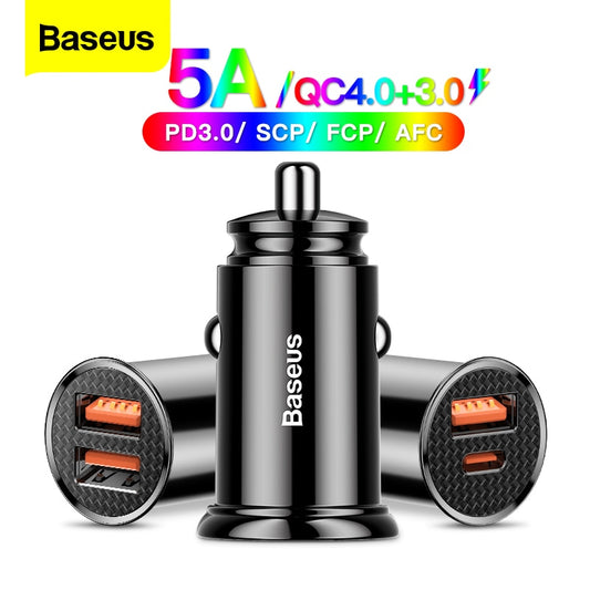 Baseus USB Car Charger Quick Charge 4.0 3.0 QC4.0 QC3.0 QC SCP 5A Type C PD Fast Car USB Charger For iPhone Xiaomi Mobile Phone - dianjiang-