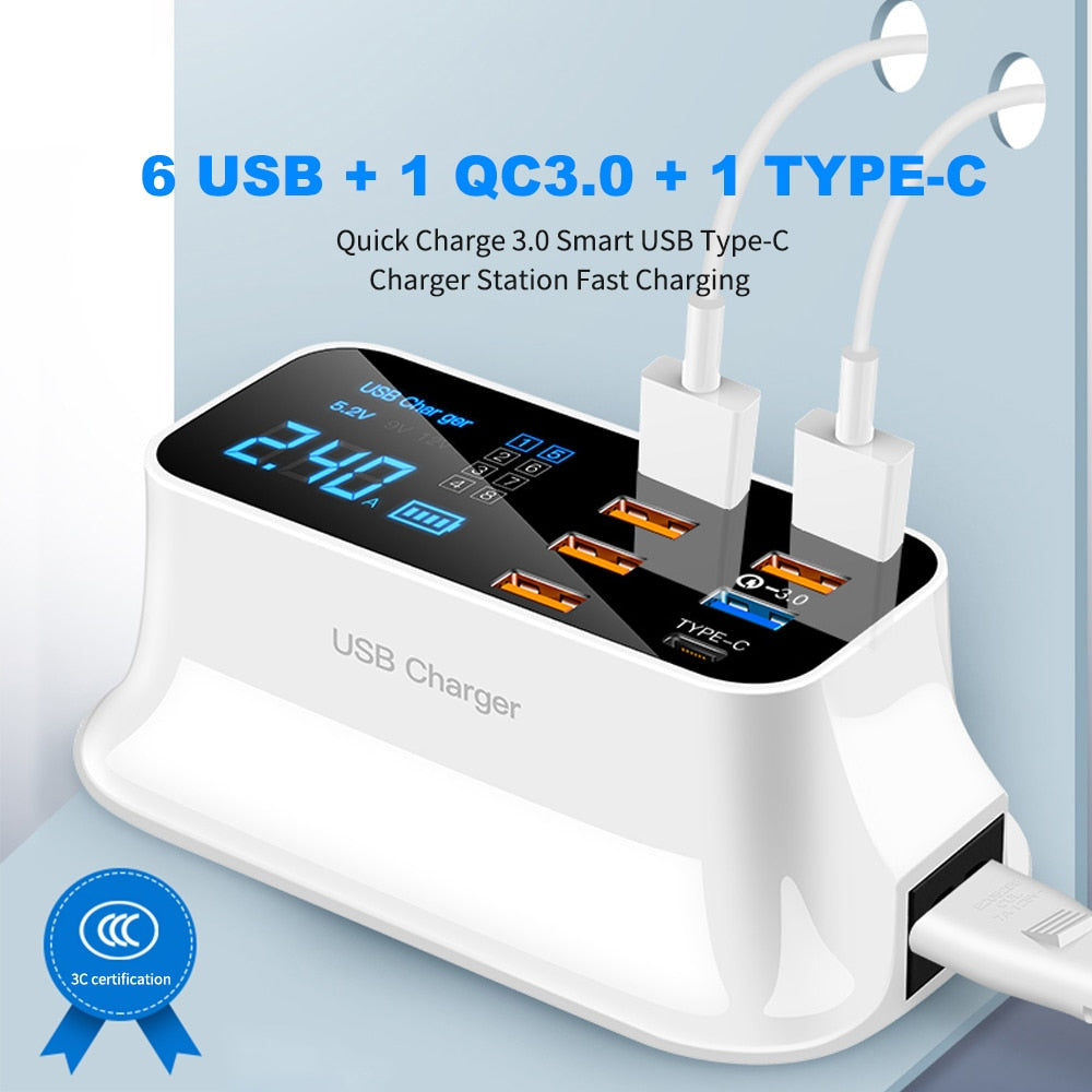 8 Ports Quick Charge 3.0 USB Charger For Android iPhone Adapter 18W PD 3.0 Phone Tablet Fast Charger For xiaomi huawei samsung - dianjiang-