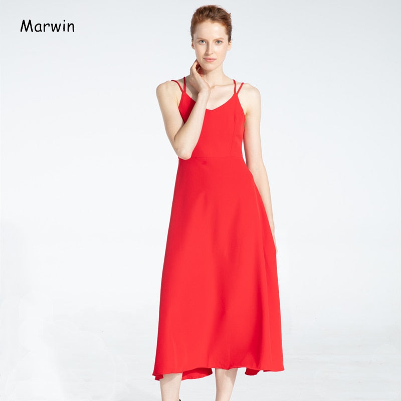 Marwin New-Coming Spring Summer Holiday Dress Cross Spaghetti Strap Open Back Solid Beach Style Ankle-Length Women Dresses - dianjiang-