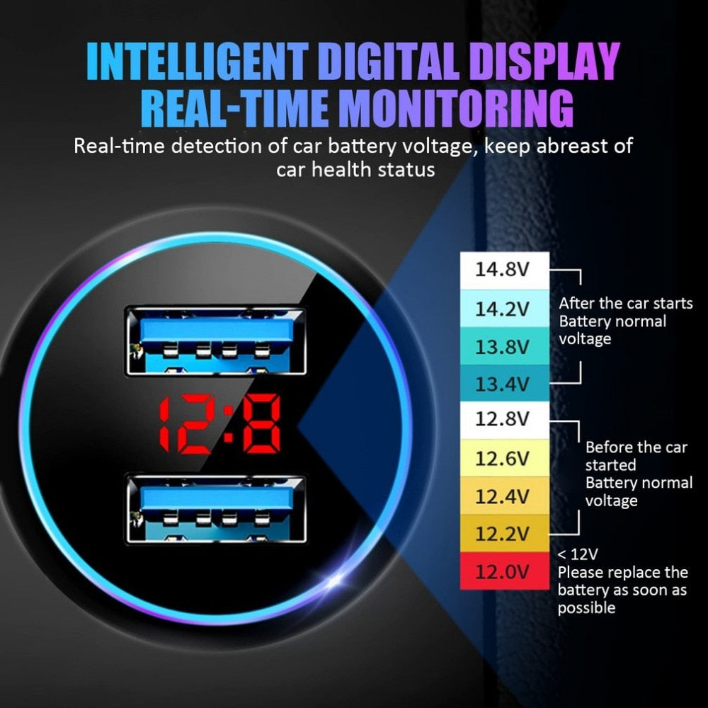 GTWIN 4.8A Car Charger Mobile Phone Fast Charging Adapter in Car with LED Display Quick Charge Dual USB Car Charger Universal - dianjiang-