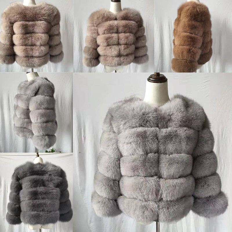 2019 Fashion  Coat Short Real Fur Coat Women Natural Fox Fur Coats Winter Nine Quarter Sleeves Warm Clothing Warm Coat - dianjiang-