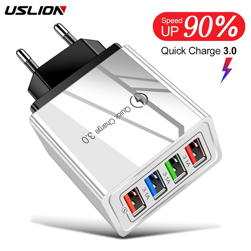 USLION USB Charger Quick Charge 3.0 Phone Adapter for iPhone 11 X 7 Xiaomi Tablet Portable Wall Mobile Fast Charger EU US Plug - dianjiang-