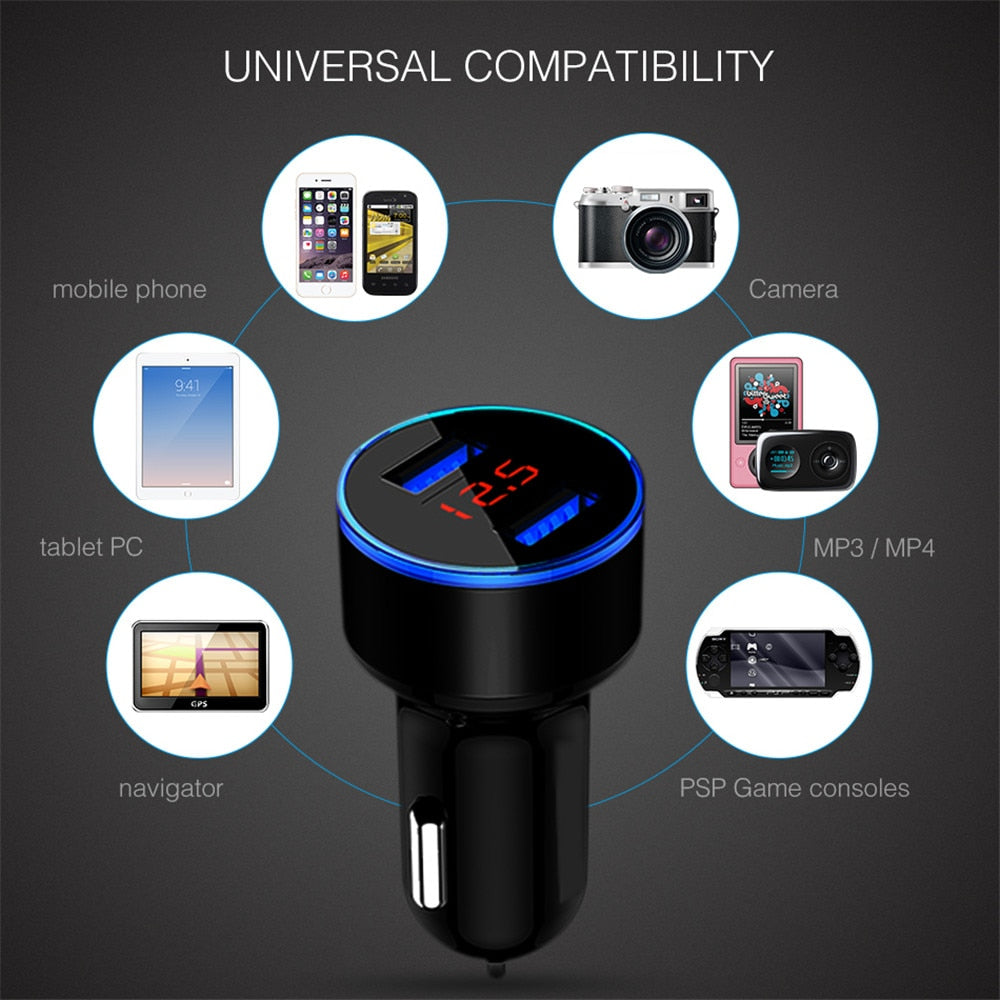 GTWIN 4.8A Car Charger Mobile Phone Fast Charging Adapter in Car with LED Display Quick Charge Dual USB Car Charger Universal - dianjiang-