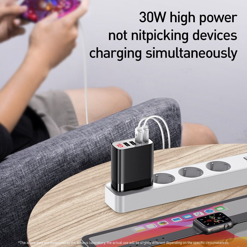 Baseus 4 Ports USB Charger 30W 5V/6A Max Phone Charger with Digital Display Portable Charger For Phone - dianjiang-