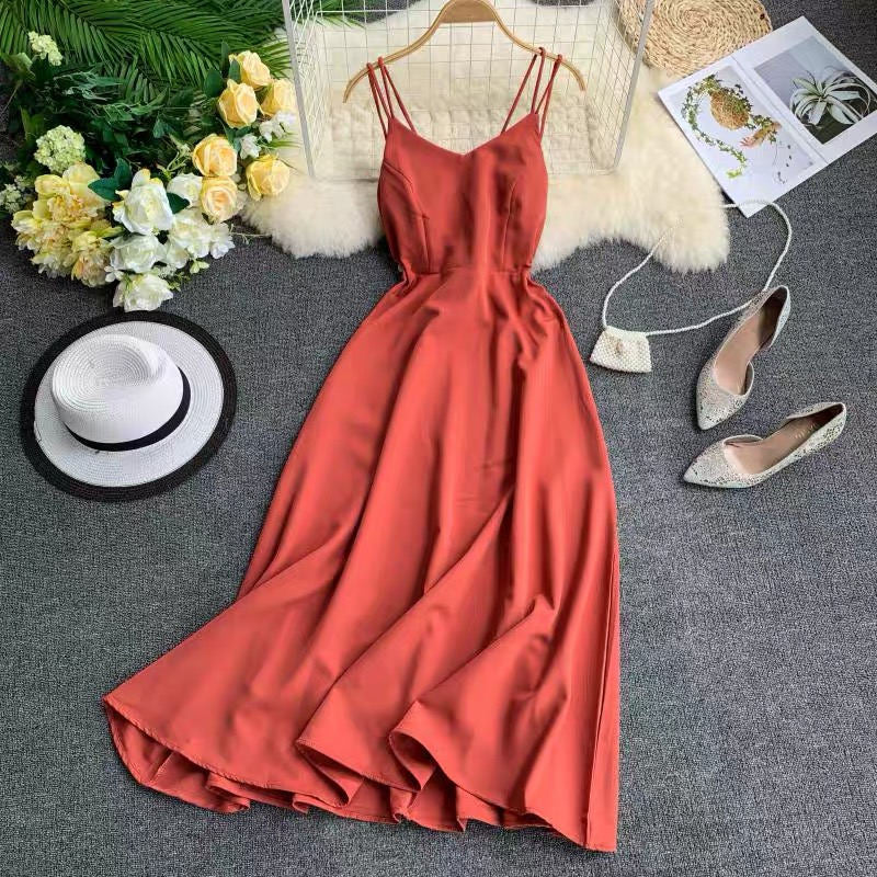 Marwin New-Coming Spring Summer Holiday Dress Cross Spaghetti Strap Open Back Solid Beach Style Ankle-Length Women Dresses - dianjiang-