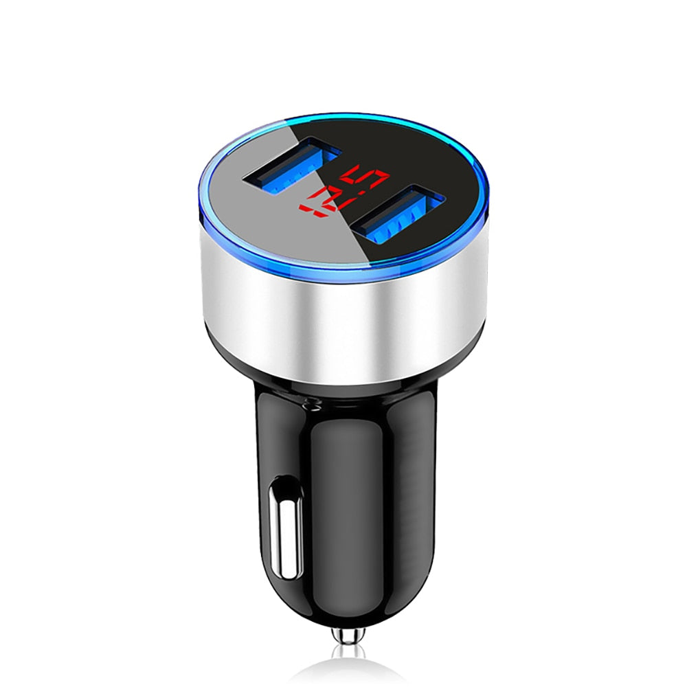 Mini USB Car Charger For iPhone XR 11 Fast Car Phone Chargers Fast Charging With LED Display 3.1A Dual USB Phone Charger in car - dianjiang-