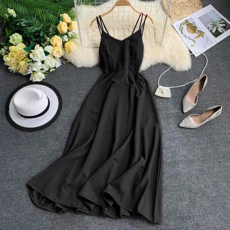 Marwin New-Coming Spring Summer Holiday Dress Cross Spaghetti Strap Open Back Solid Beach Style Ankle-Length Women Dresses - dianjiang-