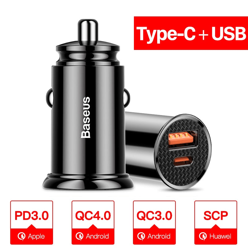 Baseus USB Car Charger Quick Charge 4.0 3.0 QC4.0 QC3.0 QC SCP 5A Type C PD Fast Car USB Charger For iPhone Xiaomi Mobile Phone - dianjiang-