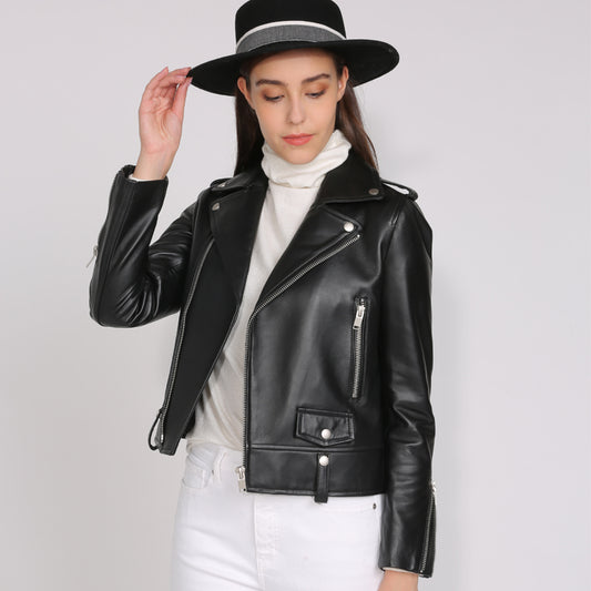 Spring Genuine Leather Jacket Women 2019 Fashion Real Sheepskin Coat Rivet Motorcycle Biker Jacket Female Sheep Leather Coat - dianjiang-