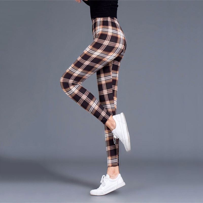 Plaid Leggings Women Sexy Pants Push Up Leggings Fashion Fitness Leggins Gym Sporting Plus Size High Waist Trousers - dianjiang-