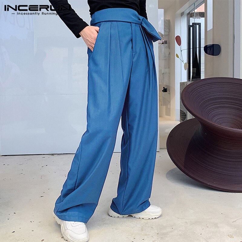 Mens Fashion Wide Leg Pants Solid Color Loose Trousers Men High Waist Joggers Casual Zipper Comfortable Pantalones 5XL INCERUN 7 - dianjiang-