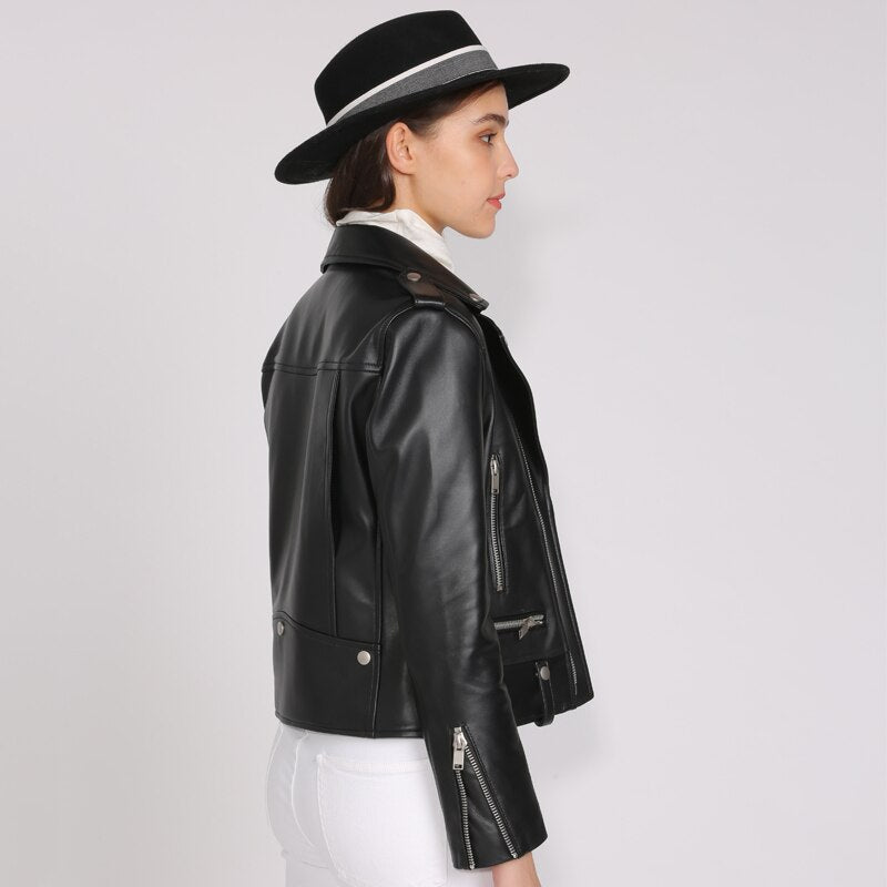 Spring Genuine Leather Jacket Women 2019 Fashion Real Sheepskin Coat Rivet Motorcycle Biker Jacket Female Sheep Leather Coat - dianjiang-