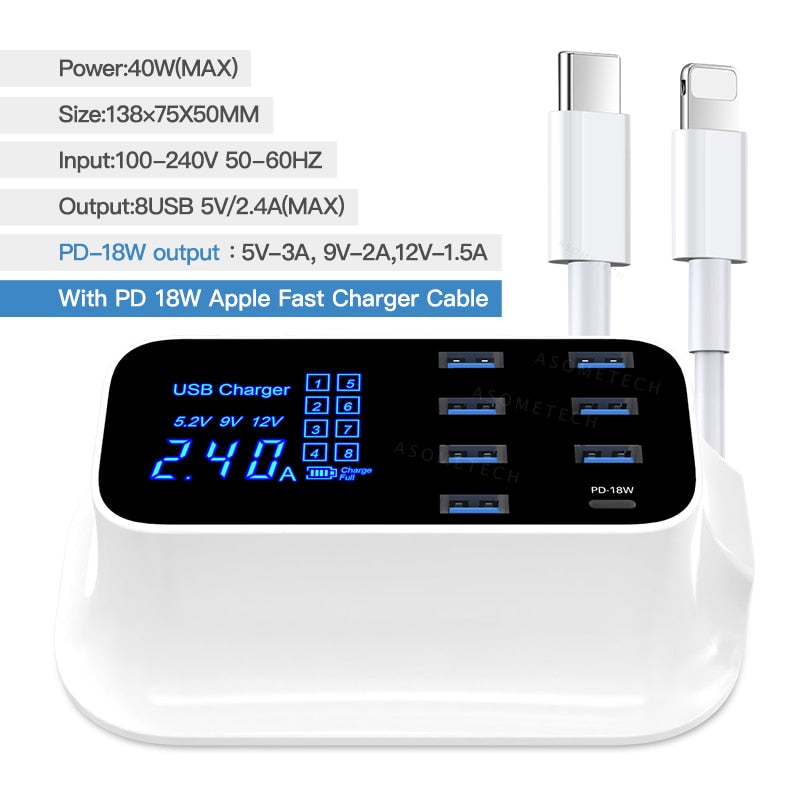 8 Ports Quick Charge 3.0 USB Charger For Android iPhone Adapter 18W PD 3.0 Phone Tablet Fast Charger For xiaomi huawei samsung - dianjiang-