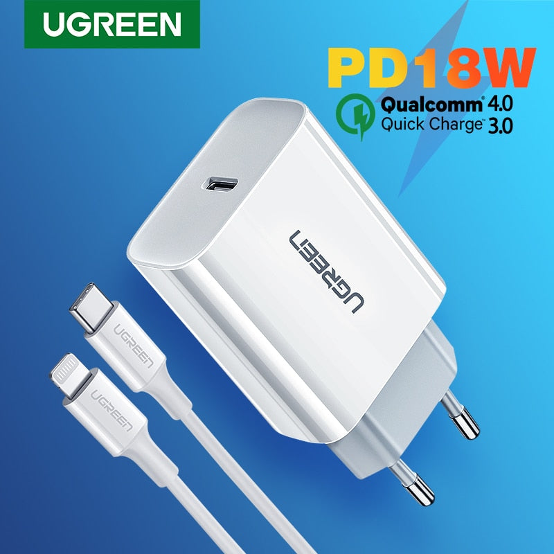 Ugreen Quick Charge 4.0 3.0 QC PD Charger 18W QC4.0 QC3.0 USB Type C Fast Charger for iPhone 11 X Xs 8 Xiaomi Phone PD Charger - dianjiang-