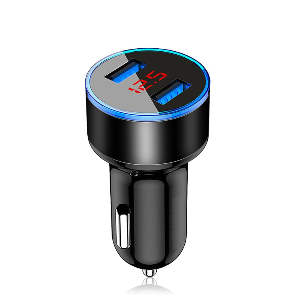 Mini USB Car Charger For iPhone XR 11 Fast Car Phone Chargers Fast Charging With LED Display 3.1A Dual USB Phone Charger in car - dianjiang-