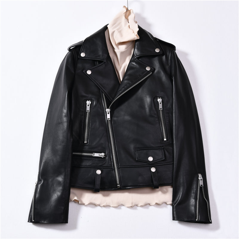 Spring Genuine Leather Jacket Women 2019 Fashion Real Sheepskin Coat Rivet Motorcycle Biker Jacket Female Sheep Leather Coat - dianjiang-