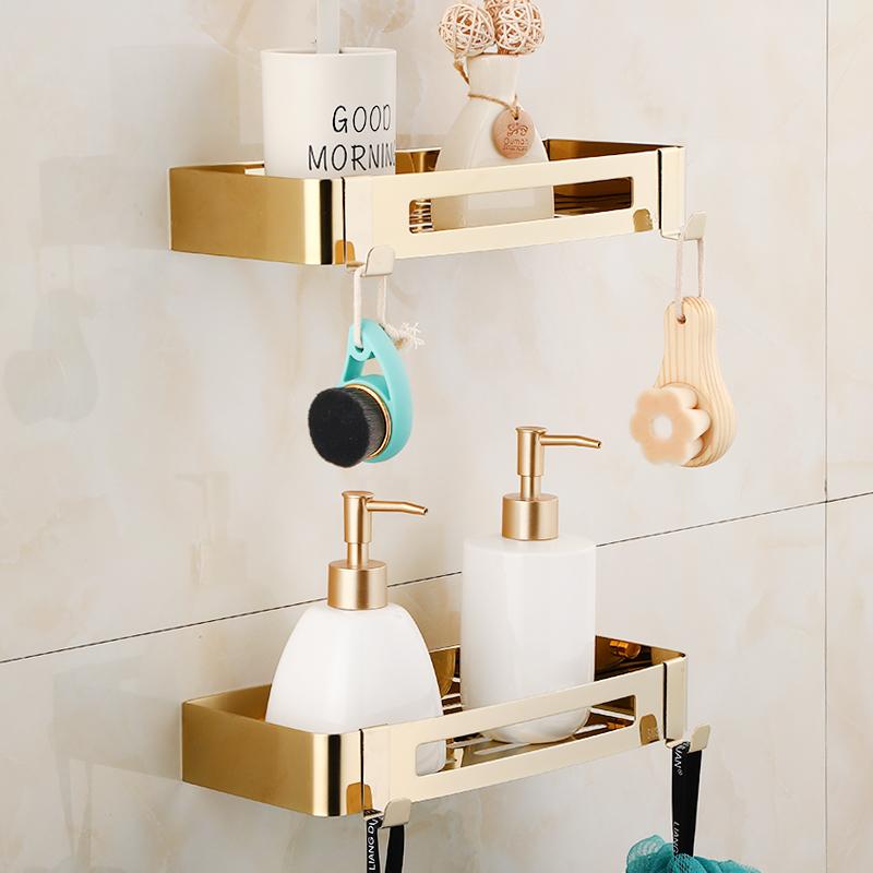 Bathroom Shelf Bath Storage Holder Wall Mounted Gold  Stainless Steel Square Bath Shower Shelf Bath Shampoo Holder Corner shelf - dianjiang-