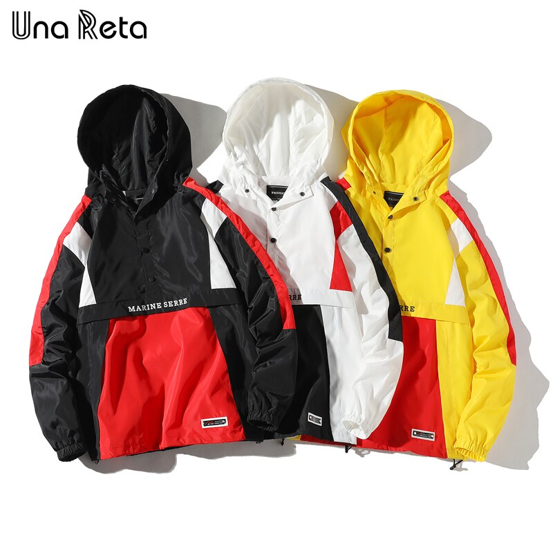 Una Reta Hooded Jackets Men New Patchwork Color Block Pullover Jacket Fashion Tracksuit Coat Men Hip Hop Streetwear Jacket Men - dianjiang-