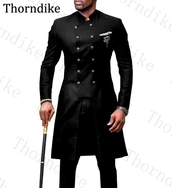 Thorndike 2020 Double Breasted Men Suit Mandarin Lapel Groom Tuxedos Mens Wedding Dress Man Suits Custom Made Long Man Suits - dianjiang-