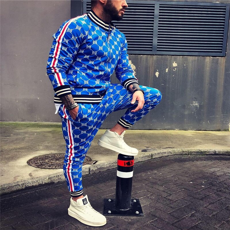 New Colorful Plaid Men Casual Zipper Set Autumn Tracksuit Set Male Sweatshirt Pocket Fashion Jackets Men Tracksuit Sets Mens set - dianjiang-