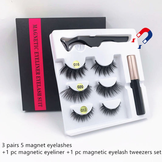 3 pairs magnetic eyelash sets, magnetic eyeliner, magnetic tweezers and false eyelash sets for extending eyelashes wholesale - dianjiang-