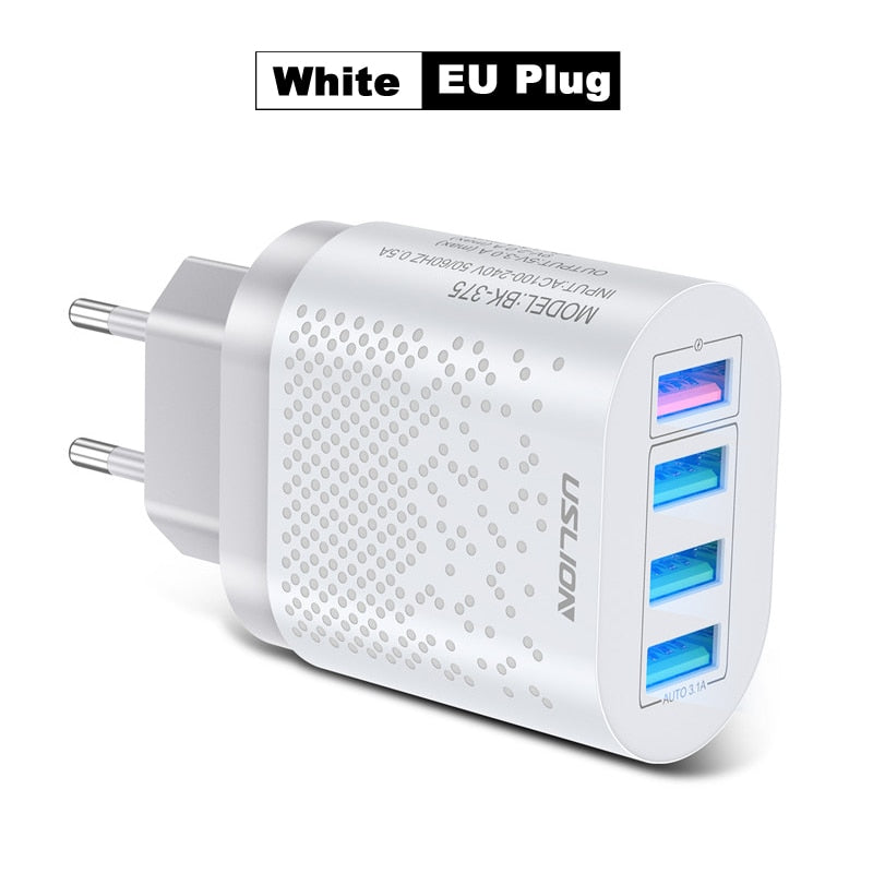 USLION EU/US Plug USB Charger 3A Quik Charge 3.0 Mobile Phone Charger For iPhone 11 Samsung Xiaomi 4 Port 48W Fast Wall Chargers - dianjiang-