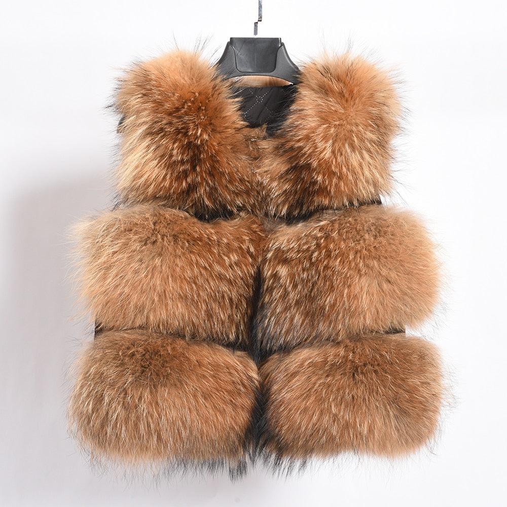 2020 New Arrivals Women Real Raccoon Fur Vest Winter Thick Warm Fashion Gilet Waistcoat New 3 Rows S1150A - dianjiang-