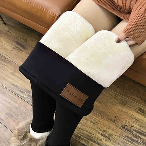 Black warm pants winter skinny thick velvet wool fleece girls leggings women Trousers Lambskin Cashmere Pants For Women leggings - dianjiang-