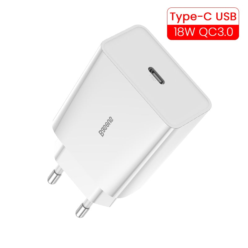 Baseus 18W Dual USB Charger Quick Charge QC PD 3.0 Type C Fast Charging For iPhone Xiaomi QC3.0 USB C Wall Mobile Phone Charger - dianjiang-