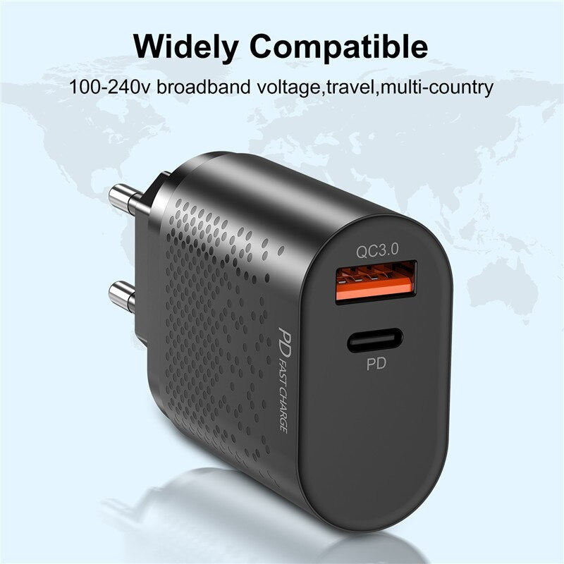 USLION EU/US Plug PD USB Charger 36W 3A Quik Charge 3.0 Mobile Phone Charger For iPhone 11 Samsung Xiaomi Fast Wall Chargers - dianjiang-