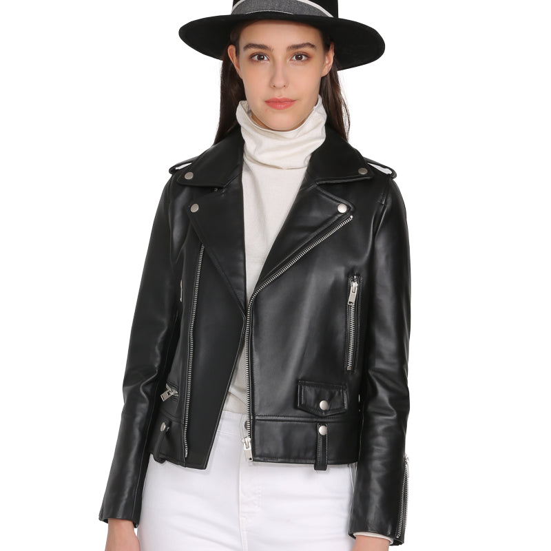 Spring Genuine Leather Jacket Women 2019 Fashion Real Sheepskin Coat Rivet Motorcycle Biker Jacket Female Sheep Leather Coat - dianjiang-