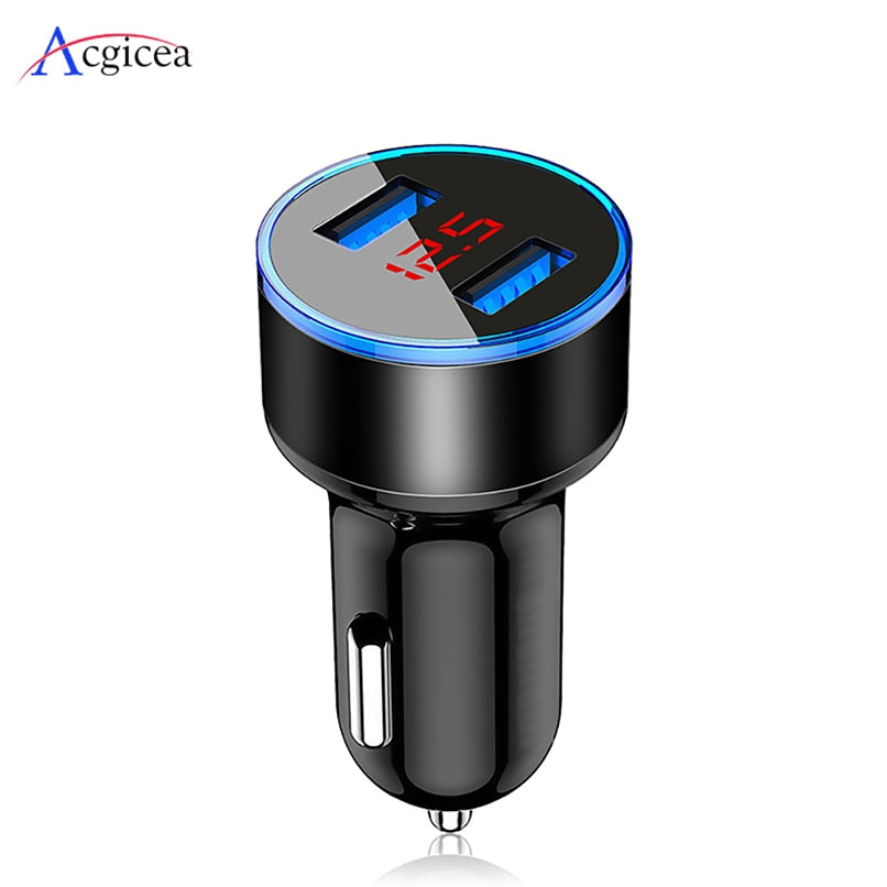 Mini USB Car Charger For iPhone XR 11 Fast Car Phone Chargers Fast Charging With LED Display 3.1A Dual USB Phone Charger in car - dianjiang-