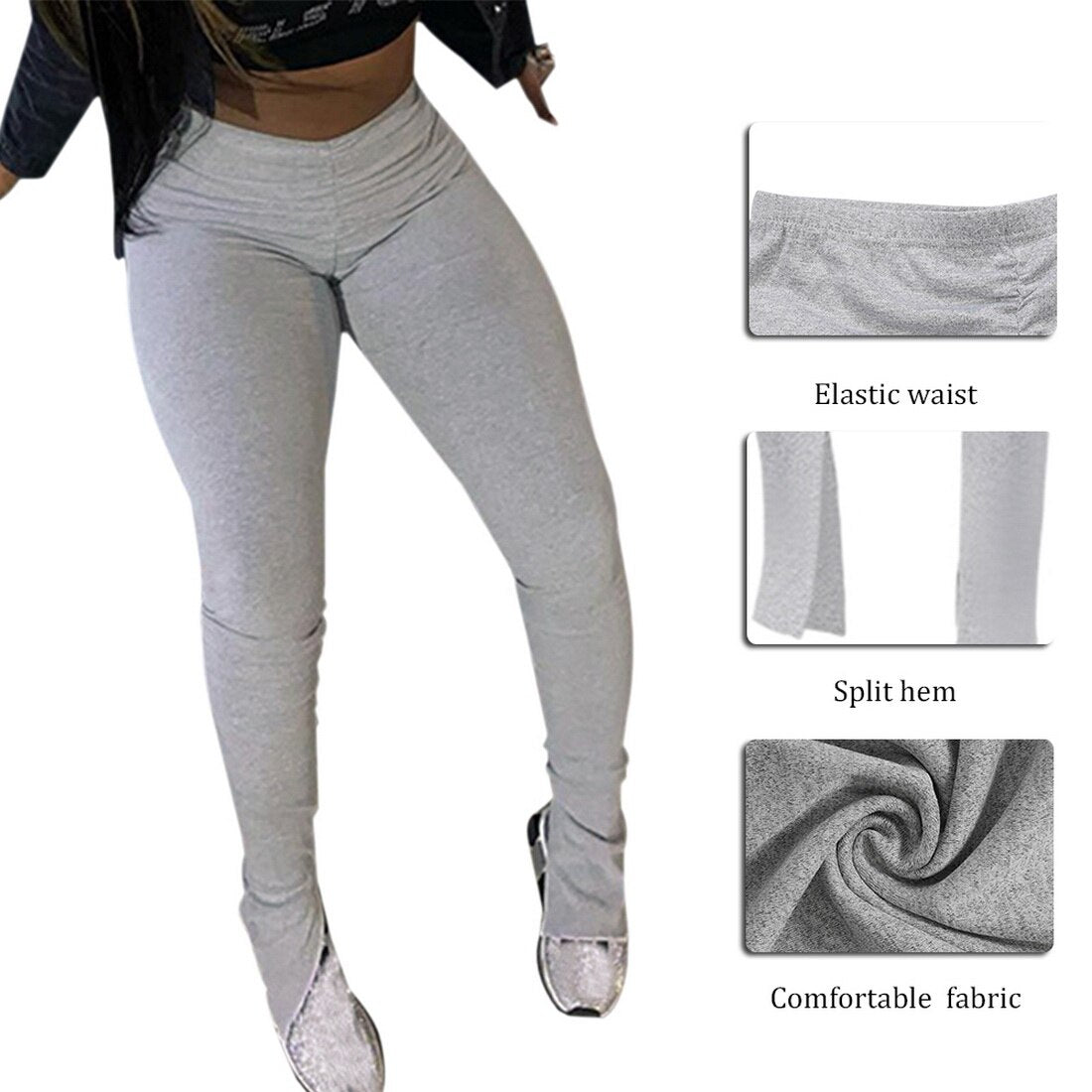 Muyogrt Women Elastic Stacked Pants Leggings High Waist Flare Bell Bottom Ruched Stack Trousers Draped Jogger Pants Sweatpants - dianjiang-