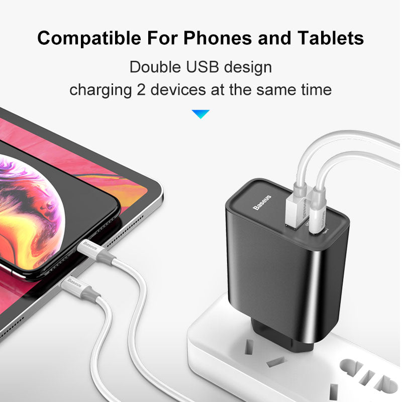 Baseus Dual USB Fast Charger 30W Support Quick Charge 4.0 3.0 Phone Charger Portable USB C PD Charger QC 4.0 3.0 ForXiaomi - dianjiang-