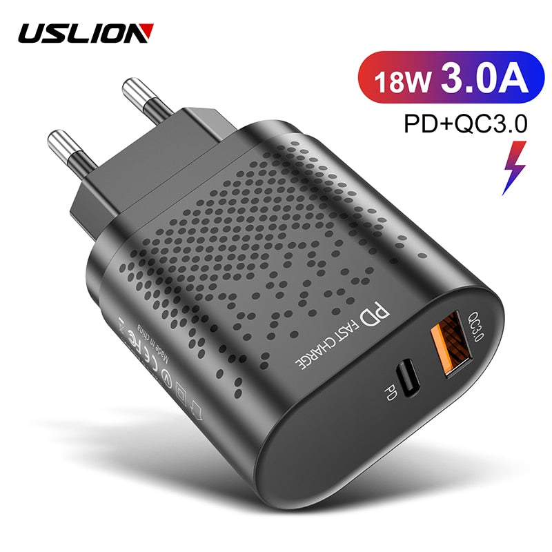 USLION EU/US Plug PD USB Charger 36W 3A Quik Charge 3.0 Mobile Phone Charger For iPhone 11 Samsung Xiaomi Fast Wall Chargers - dianjiang-