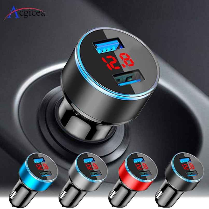 Mini USB Car Charger For iPhone XR 11 Fast Car Phone Chargers Fast Charging With LED Display 3.1A Dual USB Phone Charger in car - dianjiang-