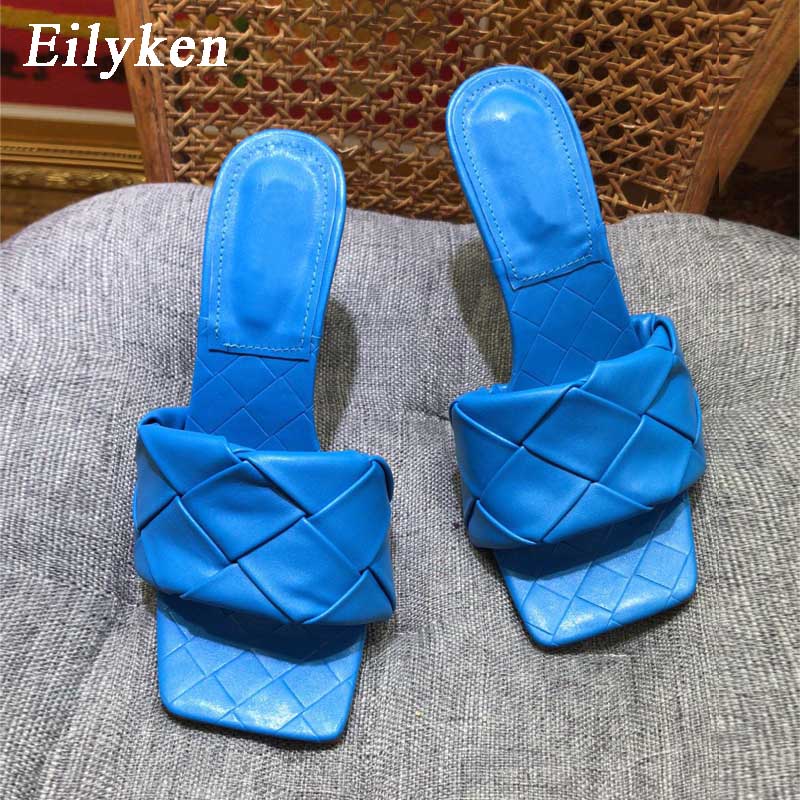 Eilyken Summer New Design Snake Print Square Toe Heels High Quality PU Leather Slippers Gladiator Sandals Womens Slides Shoes - dianjiang-