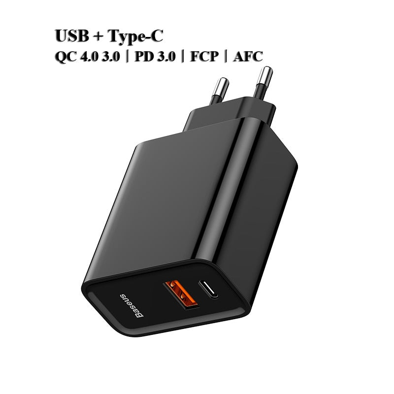 Baseus Dual USB Fast Charger 30W Support Quick Charge 4.0 3.0 Phone Charger Portable USB C PD Charger QC 4.0 3.0 ForXiaomi - dianjiang-